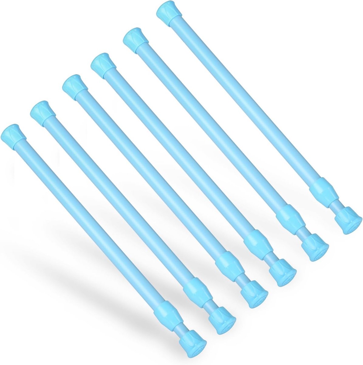 spanstang, 6 stuks, boren niet boren, kleine veerstangen voor kast, roestvrije mini dunne spanstangen voor kasten, kledingstangen, boekenkast (blauw)