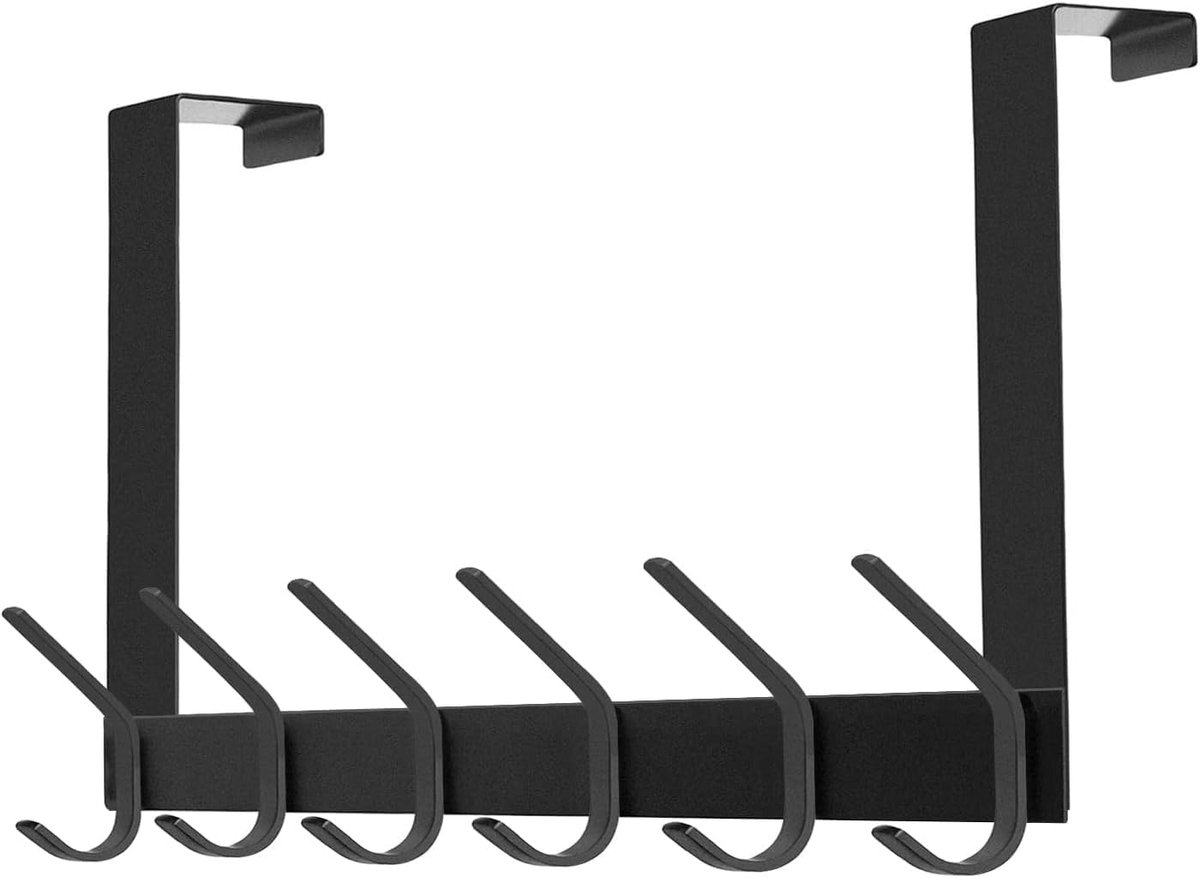 Over De Deurhaak, Roestvrij Staal Heavy Duty Over Deur Hanger Houder voor Jas Gewaad Hoed Handdoeken Hanging, Badkamer Organizer Handdoekenrek 12 Haken, Mat Zwart