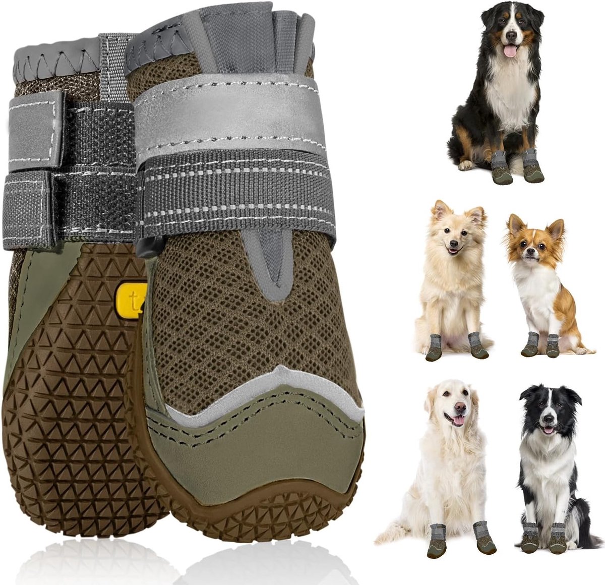 Schoenen, pootbescherming, 2 stuks, ademende hondenschoenen, outdoor, met antislipzool, verstelbare reflecterende klittenbandsluiting, hondenlaarzen voor kleine, middelgrote en grote