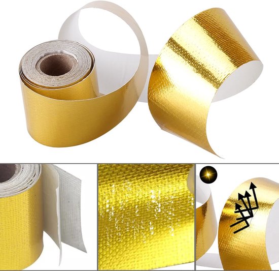 Hittebarrière Zelfklevende Warmtereflecterende Tape Rol 5 m * 5 cm Aluminiumfolie Hitteschild Tape(gouden) — afbeelding 2