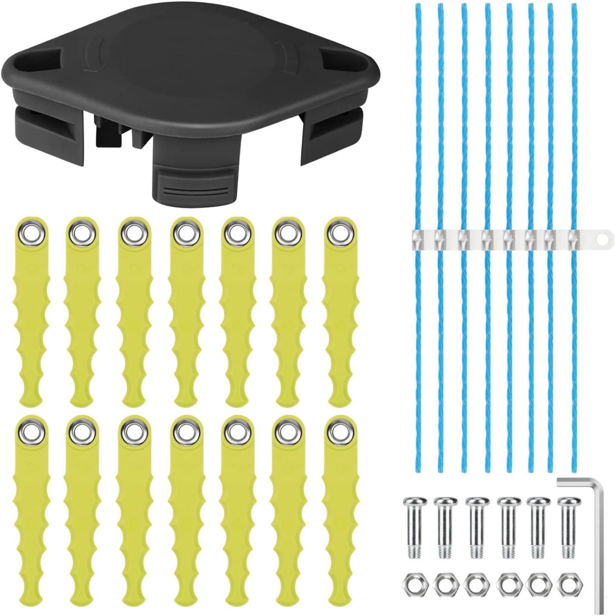 Sense Trimmer 5132004559 RAC155 RAC158 voor Ryobi 18V accu-grastrimmer OLT1825M, RY18LT25A-113P, RY18LT25A-120P, OLT1832, RLT2925, 14x reservemes met 8x Extra sterke draad (30 stuks