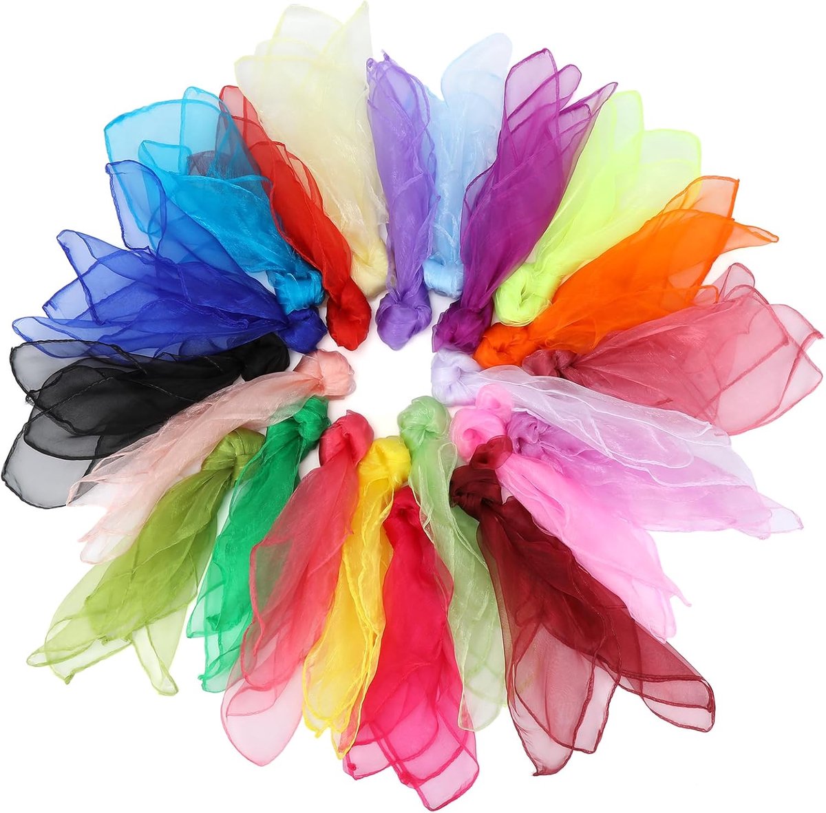 22 stuks jonglierdoeken, chiffondoeken voor kinderen, 60 x 60 cm, vierkante zijden doeken voor baby's, kleurrijke doeken voor kindershow, dansen, gymnastiek, jonglage (22 kleuren)
