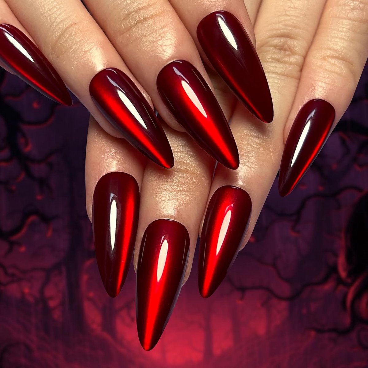30 stuks nagels om op te plakken, amandel, medium, rode kattenoog, glitter, French Press on nagels, acryl, volledige cover, kunstnagels om op te plakken, herbruikbare kunstnagels voor vrouwen