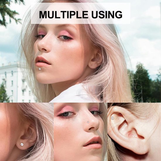 Lippenring van medisch staal, 1,2 mm, 6 mm, lippiercing, zilverkleurig, tragus/helixpiercing, 3 stuks — afbeelding 4