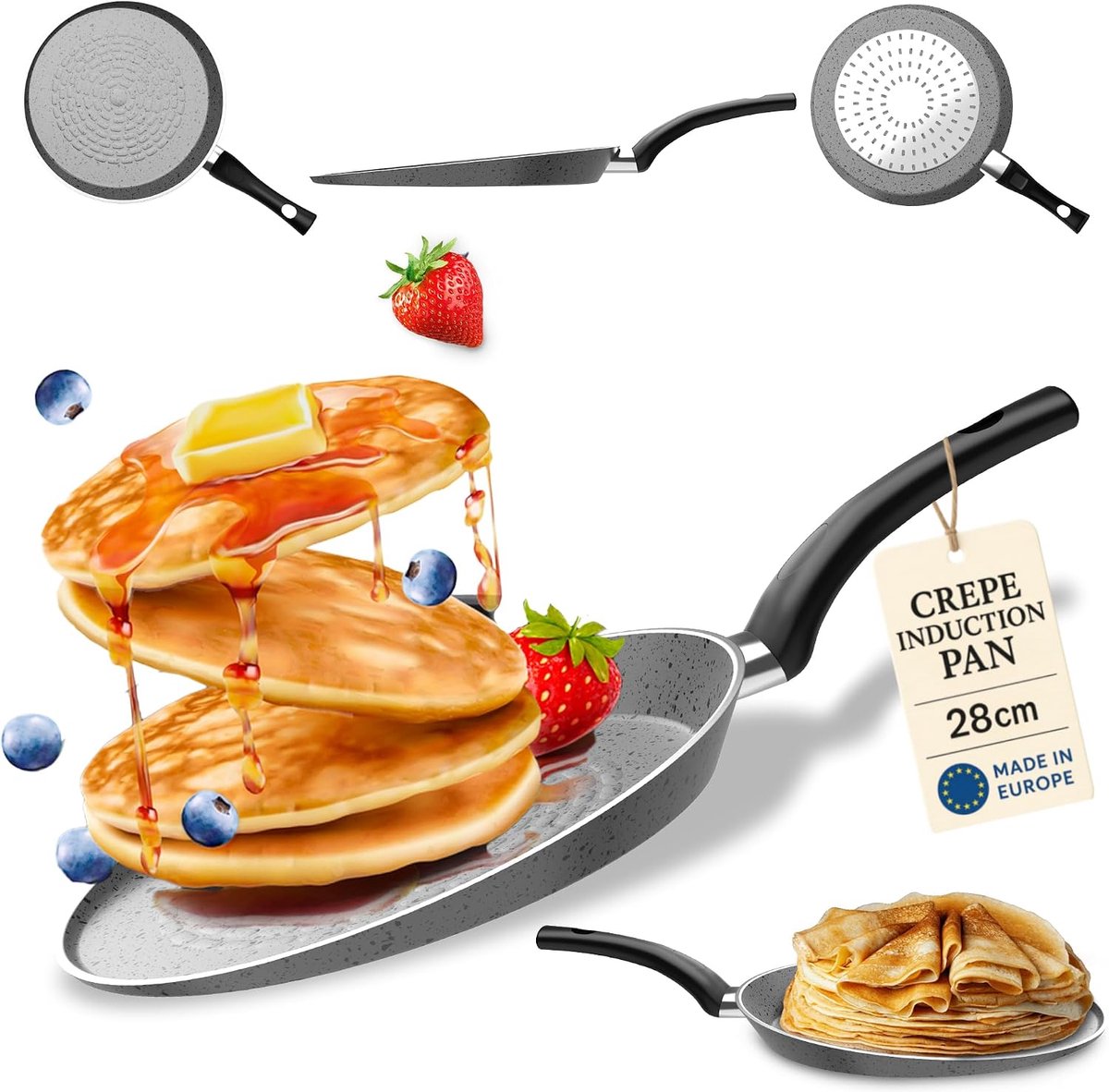Crepe pan inductiekookpan 28 cm antiaanbaklaag pannenkoekenpan inductie
