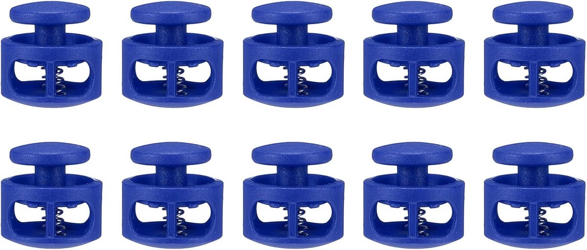 10 stuks kunststof koordstopper, dubbele gat-veer-knevelsluiting, clip, elastische sluiting voor trekkoord, paracord, tassen, kleding, handschoenen, vervanging koord, blauw
