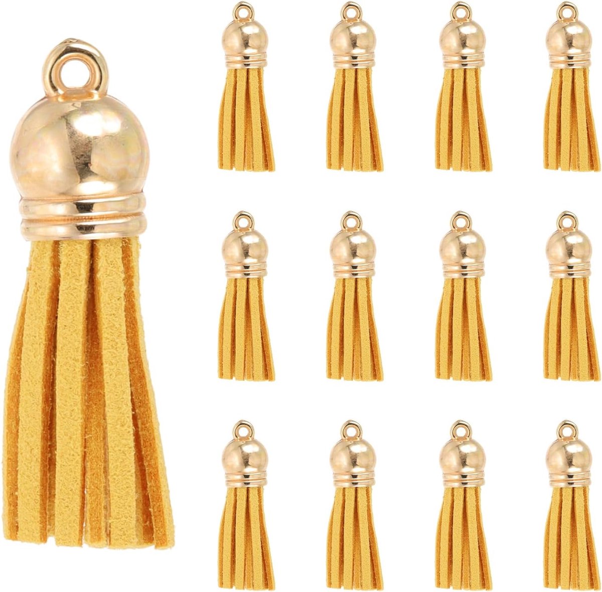 Kwastjes, 30 Stuks Faux Lederen Suède Kwastje Sleutelhanger Charm Bulk met Gouden Cap voor DIY Craft Decor Handtassen Armbanden Sieraden Maken Sleutelhanger, Goud