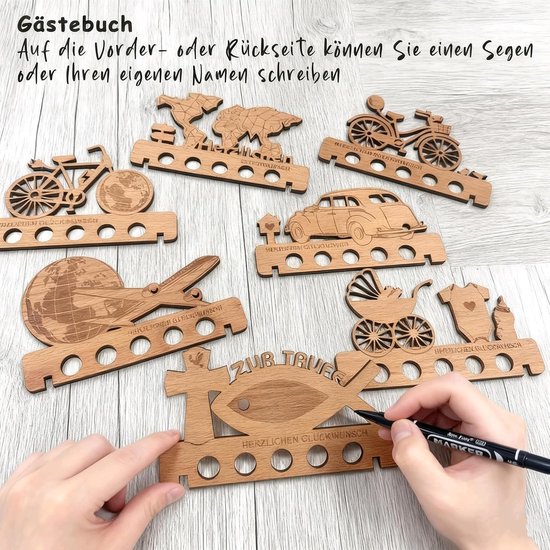 Geldgeschenk van hout voor luchtvaartuig, creatief verjaardagscadeau voor mannen en vrouwen, gepersonaliseerde visdecoratie met gravure (luchtvaartuig) — afbeelding 4