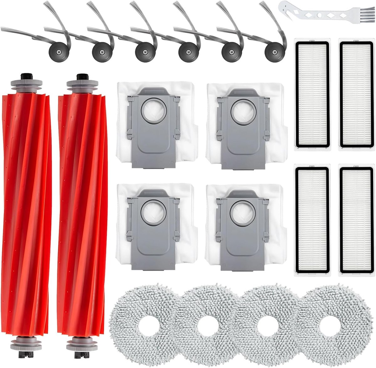 21 stuks reserveaccessoireset voor Roborock QV 35A / QR 798 / QR 598 robotstofzuiger, 2 hoofdborstels, 4 HEPA-filters, 6 zijborstels, 4 dweilpads, 4 stofzakken, 1 reinigingsborstel