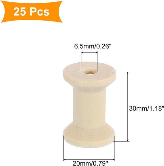25 stuks lege houten rol, 0,8 inch x 3,5 cm onafgewerkte houten spoelen, draadweven, spoelen, lege draad, spoelen voor knutselen, doe-het-zelf kunst, borduurwerk, naaigaren koord, houtkleur — afbeelding 5
