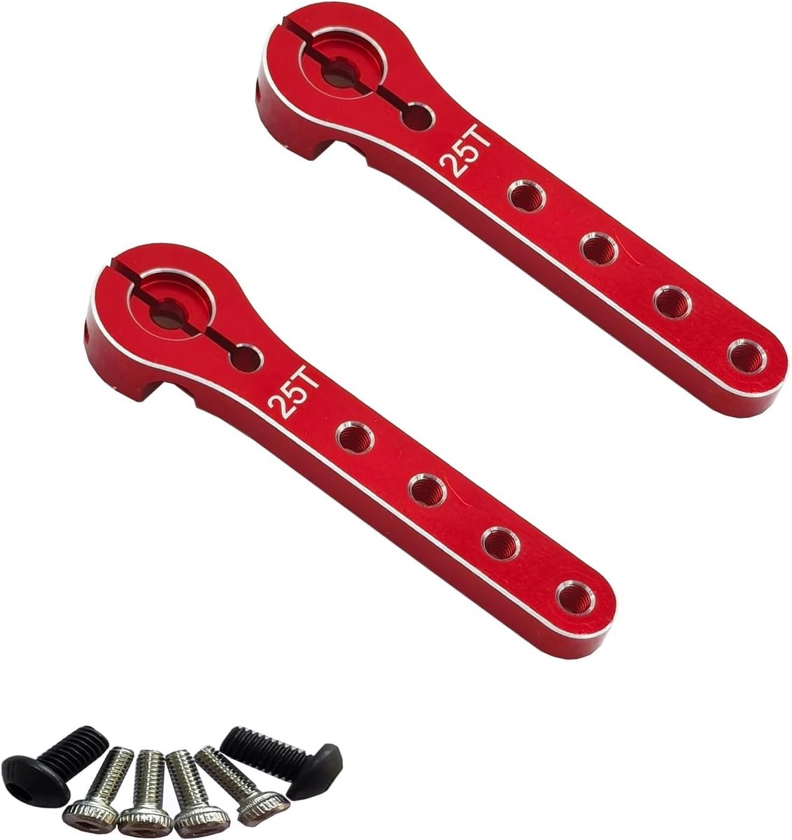 2 stuks Aluminium 25T Servohoorn 56mm M2.5 Draad Metaal 25 Tanden Uitbreiding Steering Servo Arm Compatibel met 30-100CC Balsa Vliegtuigen RC Vliegtuig Helikopter Auto (Rood)