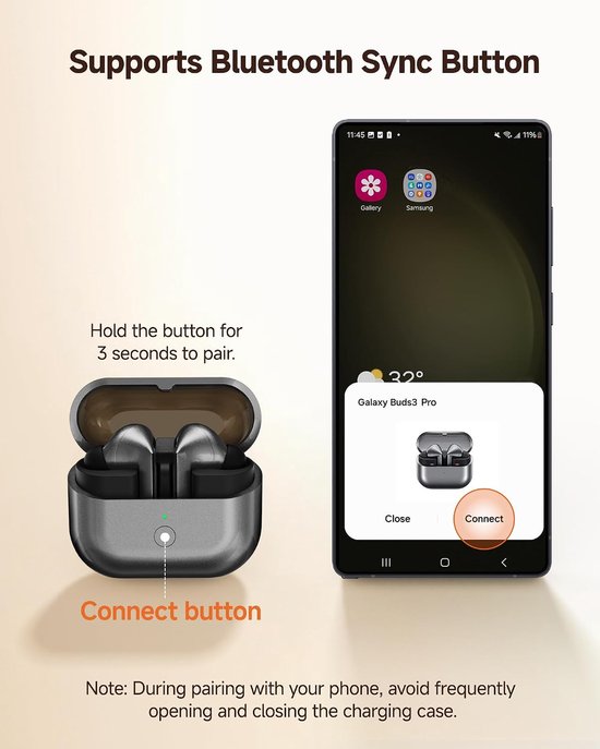 leQuiven Draadloze Oplaadcase voor Samsung Galaxy Buds 3 Pro, Ondersteunt Draadloos en Bedraad Opladen, Vervangende Oplaadcase met Bluetooth Koppelknop (Oordopjes niet Inbegrepen) — afbeelding 3
