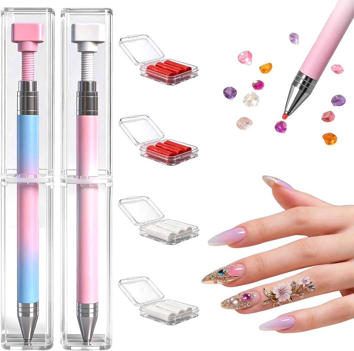 navulbare waspen, diamond painting-pen om te vullen met navulverpakkingen, nagel, doe-het-zelf, knutselwerk, punteerwasstift met strassteentjes