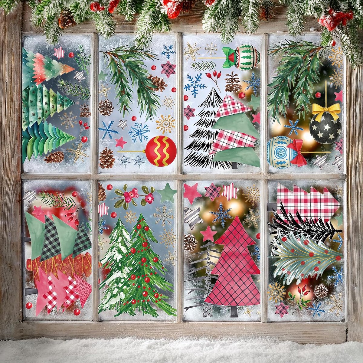 Raamstickers, 9 stuks, 109 stijlen, kerstraamdecoratie, pvc-stickers, geschikt voor deur, raam, etalage, vitrines