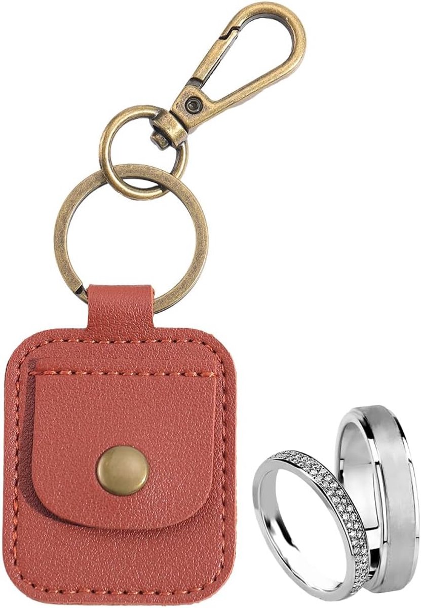 Leren Ringhouder Sleutelhanger Draagbare Gym Ringhouder Bruin Sieraden Reiszak Sleutelhanger Mini Muntzakje voor Trouwring Halsketting Gitaar Plectrums Cadeau voor Vrouwen Mannen