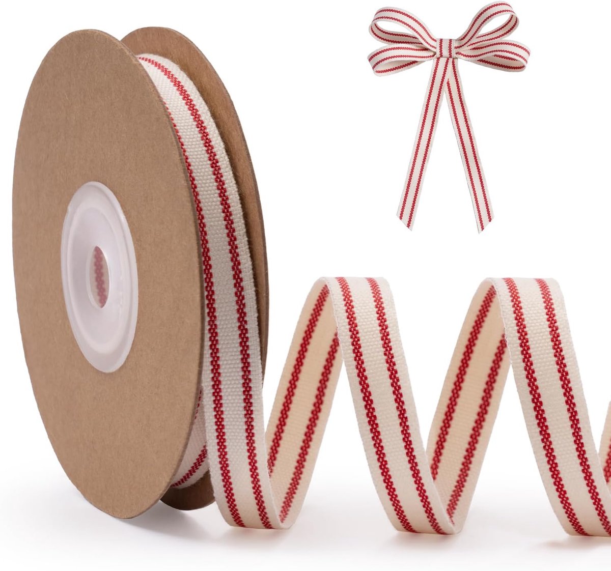 katoenen lint voor cadeautaart, cadeauverpakking, knutselen, doe-het-zelf, leuk lint met rode strepen, 8 x 10 meter