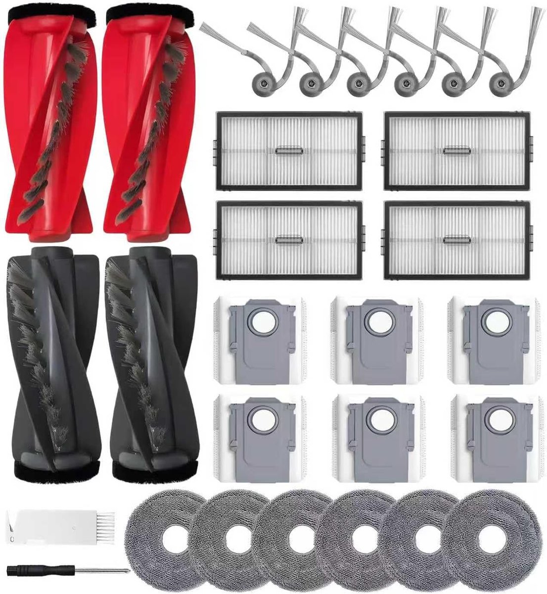 Accessoireset voor Roborock Saros 10R robotstofzuiger, 2 hoofdborstels, 6 stofzakken, 6 dweilpads, 4 HEPA-filter, 6 zijborstels