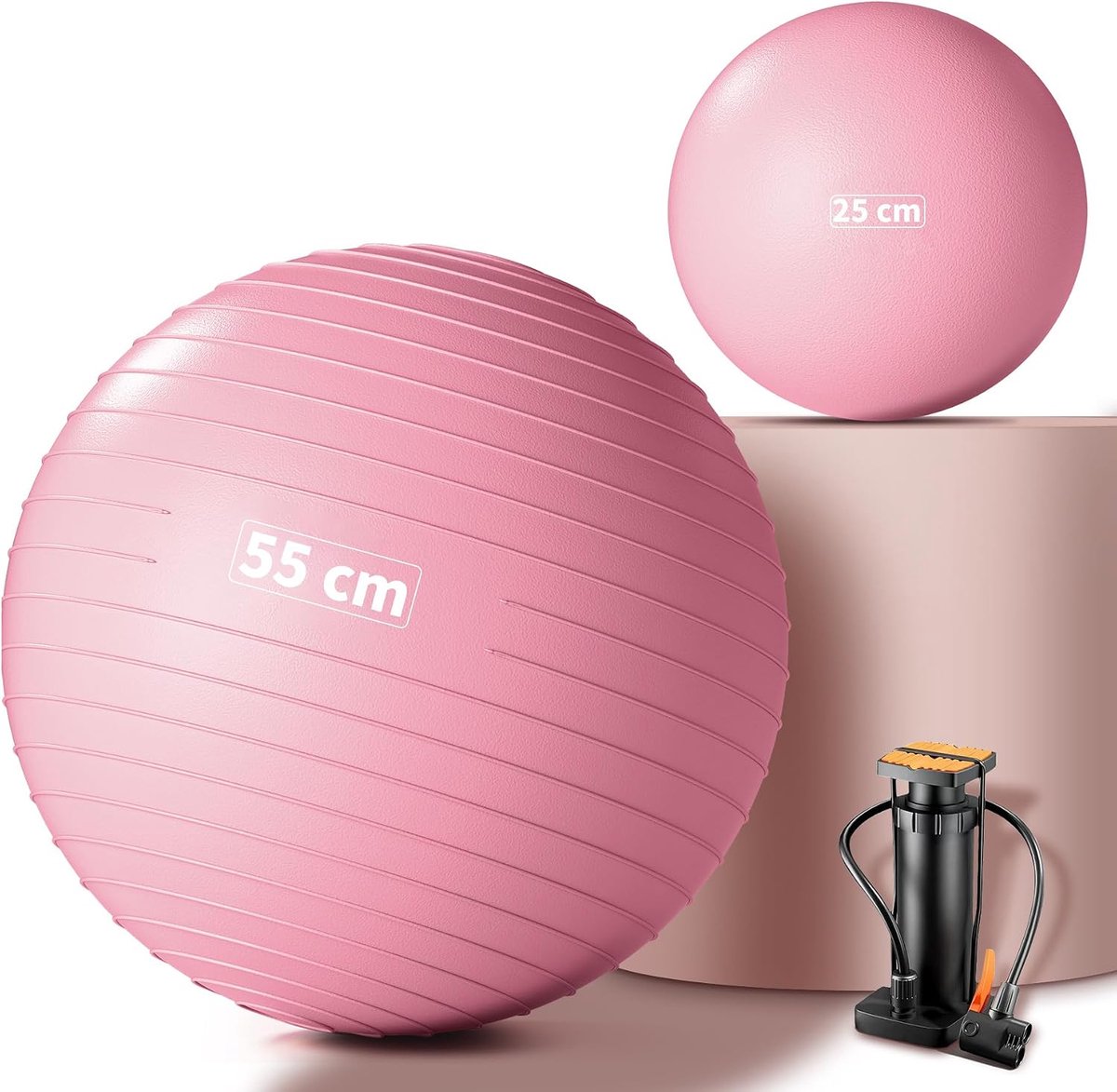 55/65/75 cm + Pilatesbal 25 cm – Verdikte Yogabal met Honingraatstructuur, Anti-Burst & Antislip, Voor Thuis, Kantoor, Fitness, Yoga & Zwangerschap