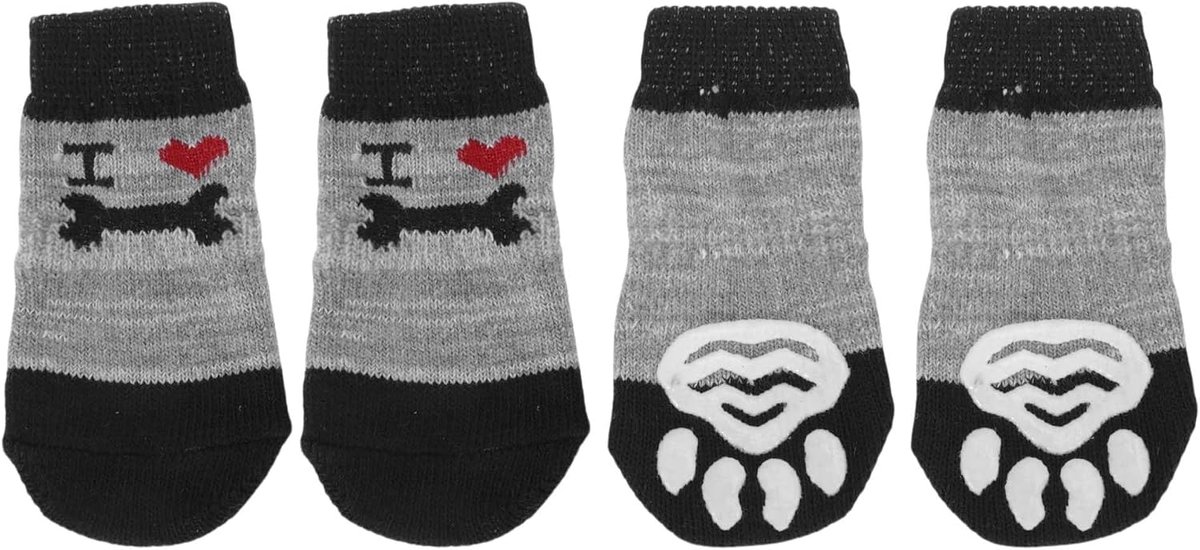 antislip, zwart, grijs, hond, katten, huisdier, indoor, sokken, pootbescherming en tractie dankzij siliconengel voor honden en katten, 1 set (4 stuks), medium