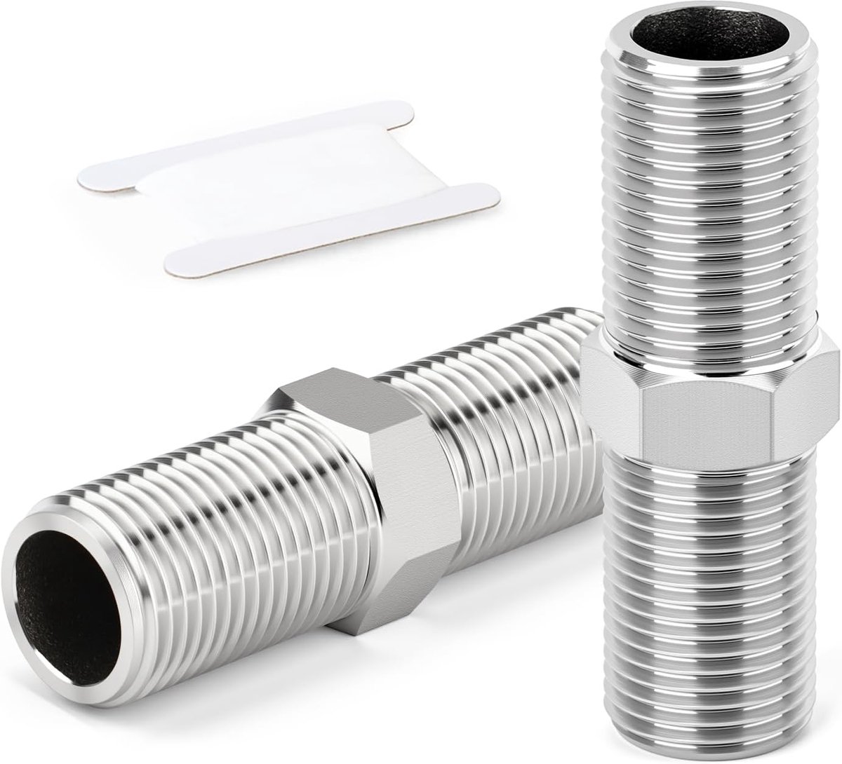 2 stuks zeskantnippel, 1/2"BSP mannelijk x 1/2"BSP mannelijk 304 roestvrijstalen buisadapterfittingen, lengte 70 mm rechte connector