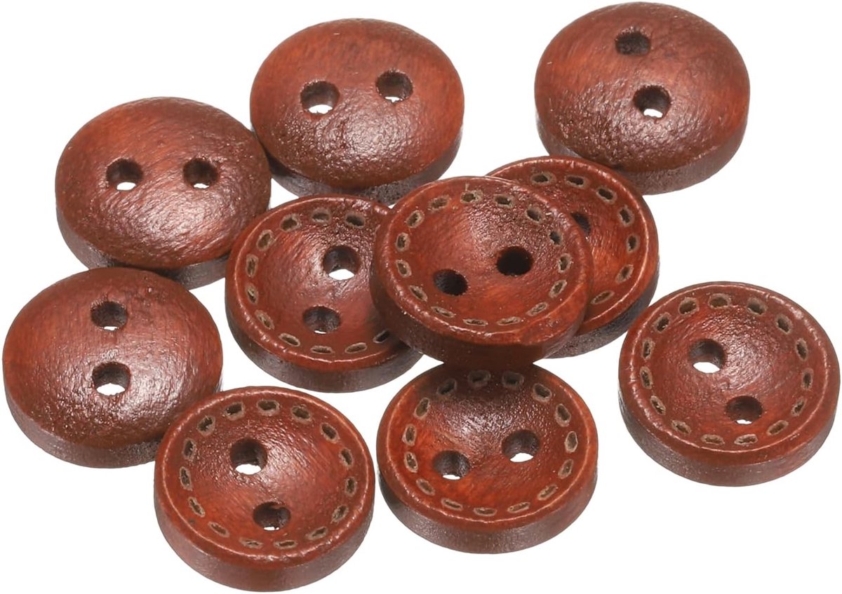 Knopen 3/8 inch (10 mm) 2 ronde gaten houten knopen voor het naaien van decoratief handwerk voor kleding, doe-het-zelf handwerk, decoratie, rood bruin