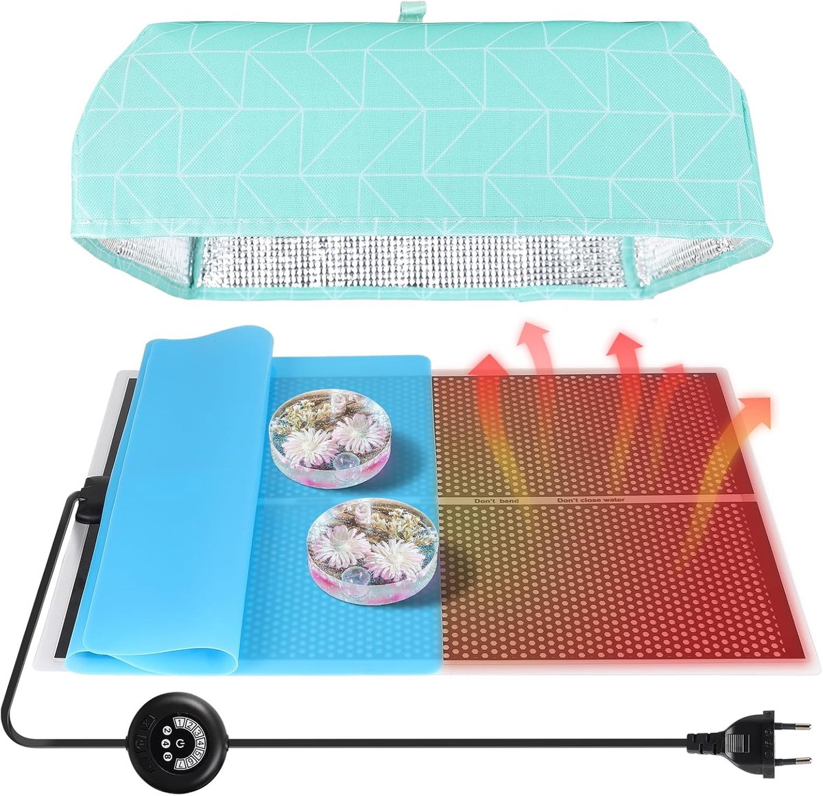 efuturetime harsverwarmingsmat met timer 20W, 28 × 42 cm, 7 instelbare temperatuurniveaus, voor snel uitharden en het verwijderen van bellen voor epoxyhars giethars