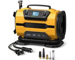 Zerova Luchtcompressor - Draagbare Luchtcompressor 150 PSI - Dual Power Auto Bandenpomp - Digitaal Display - LED-Lamp - Geel