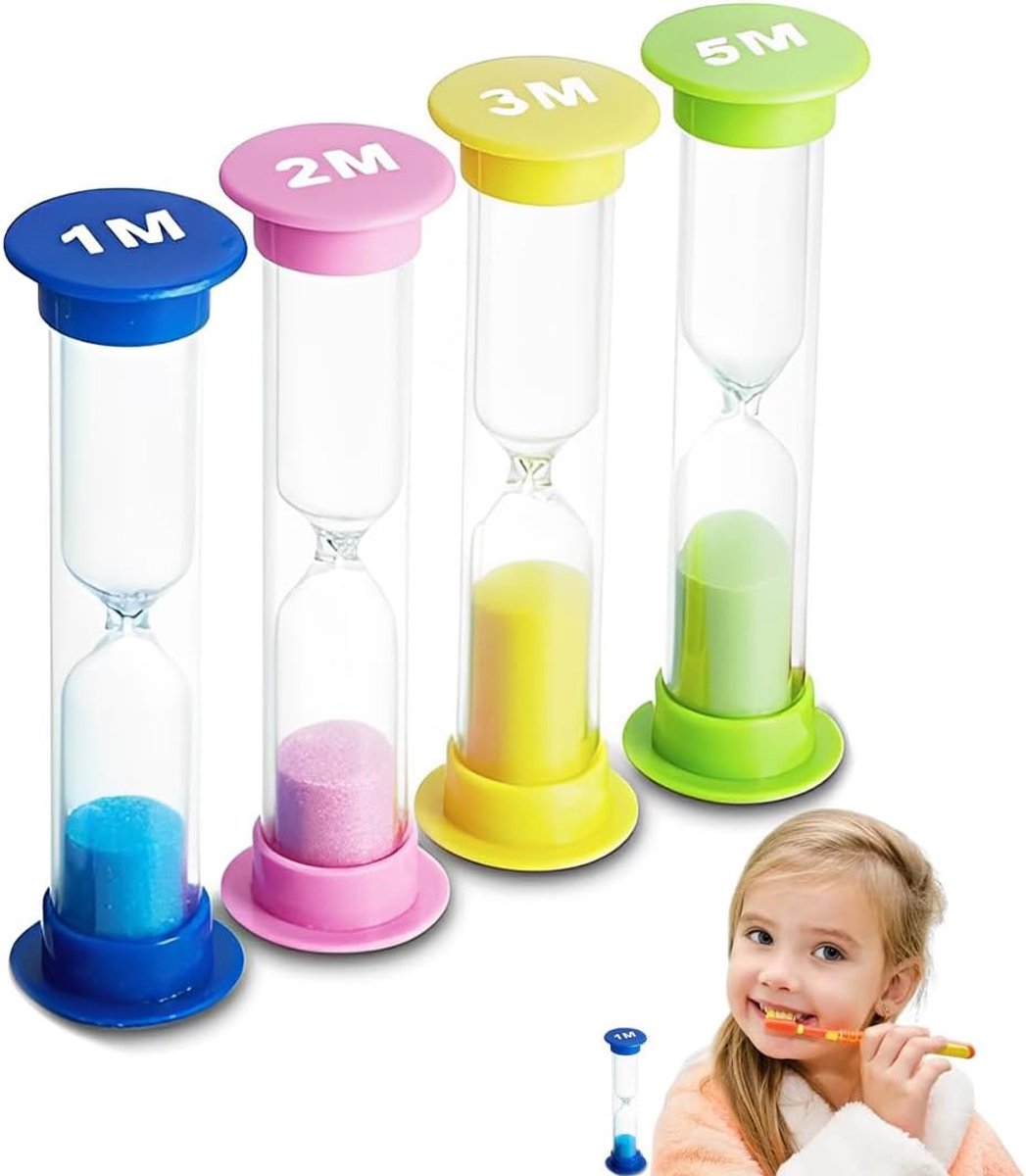 4 stuks zandloperset, kleurrijk, zand, kinderen, design, visuele timer, 1 min/2 min/3 min/5 min, voor thuis, keuken, sport, games en kantoor