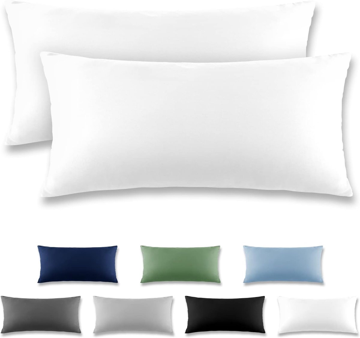 Kussenslopen 40x80 cm - 2-delige set hoofdkussenslopen - Microvezel kussensloop voor kussens, hoofdkussenslopen met klepsluiting, 40 x 80 Pillow Case - Wit