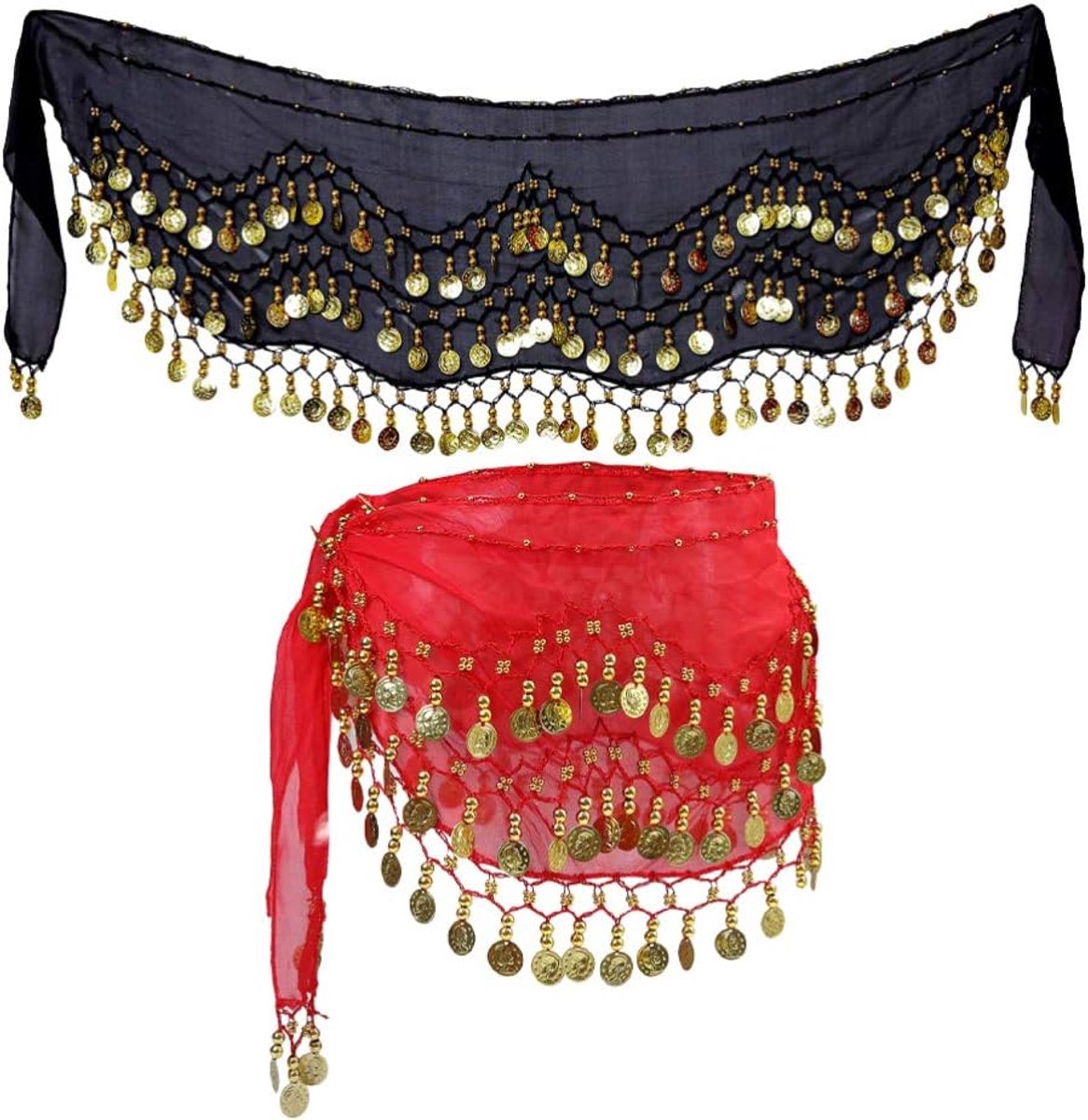 Rokken, wikkelen met 128 gouden bling pailletten, buikdans, yoga klasse prestaties accessoires zwart + rood
