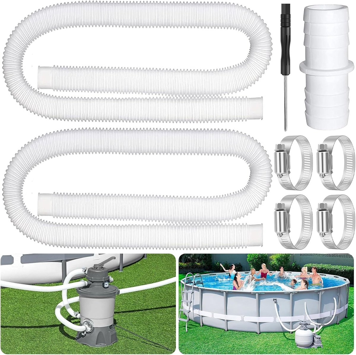 Zwembadslang, 2 Stuks, 32 mm, UV-Bestendig, Reserveslang, Wit, Polyethyleen, Zwembadpompslang, Zandfilterinstallatie, 150 cm