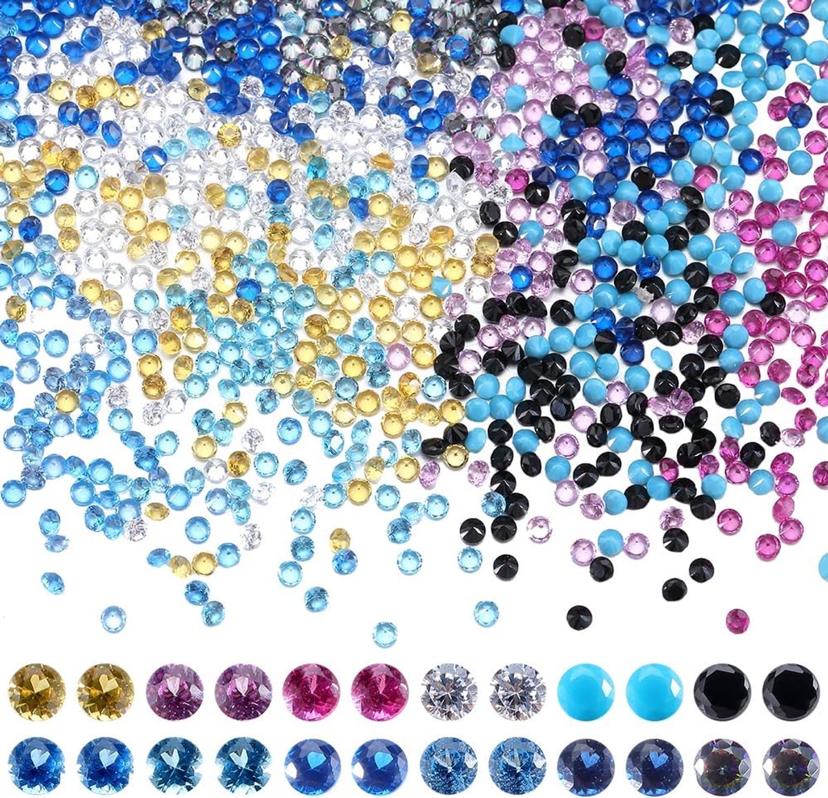 1 Doos 1200 Stks 12 Kleuren Kubieke Zirconia Losse Stenen Bulk Facet Steentjes Puntige Terug 1.5mm Blauw Wit Cabochons Gekleurde Diamanten voor Sieraden Maken Decoratie Kerst Bruiloft