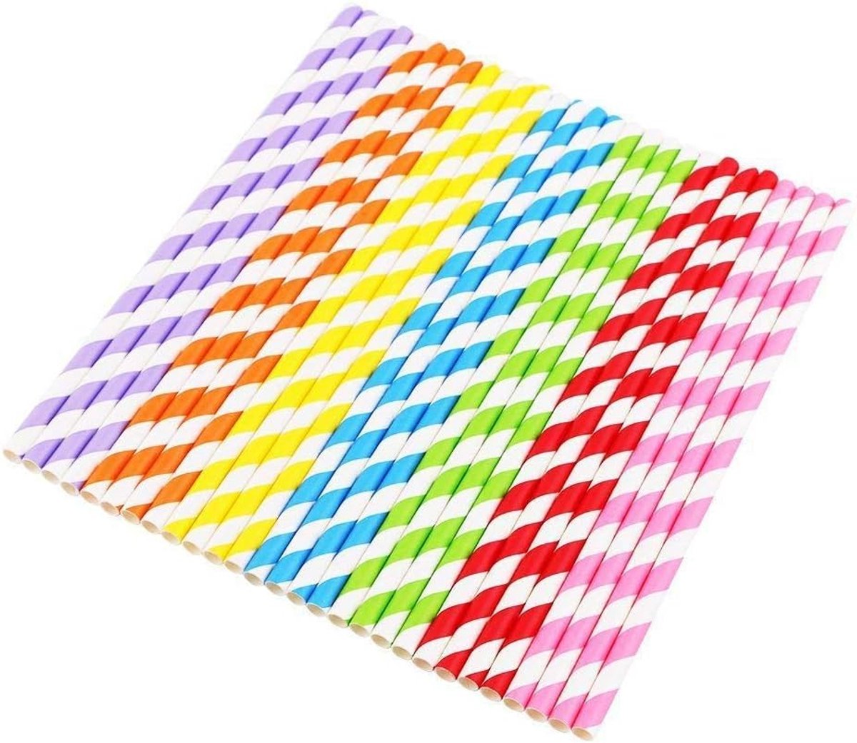 Rietjes Voor Eenmalig Gebruik, Kleurrijke Strepen Wegwerpdecoratie Papieren Rietjes Voor Verjaardag, Bruiloft, Kerst, Feestfeesten, 7 Kleuren