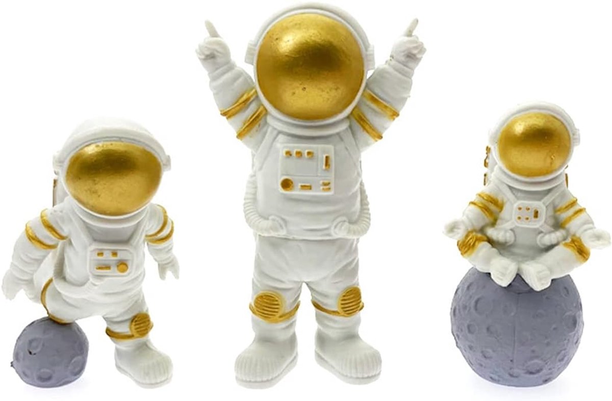 Astronaut Ornamenten, 3 stuks Set Astronaut Cake Toppers Spaceman Standbeelden Model, Ornamenten voor het Huis, Ruimte Decoratie, Desktop Accessoires, Space Cake Decoratie