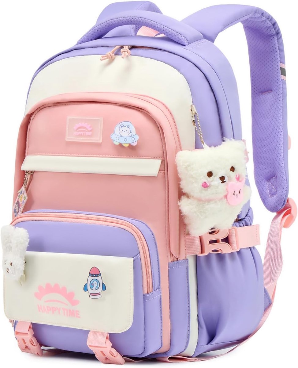 Schooltas meisjes rugzak school tieners, 20 liter schoolrugzak voor meisjes van de 3e tot 7e klas, licht waterafstotend nylon kinderschooltas