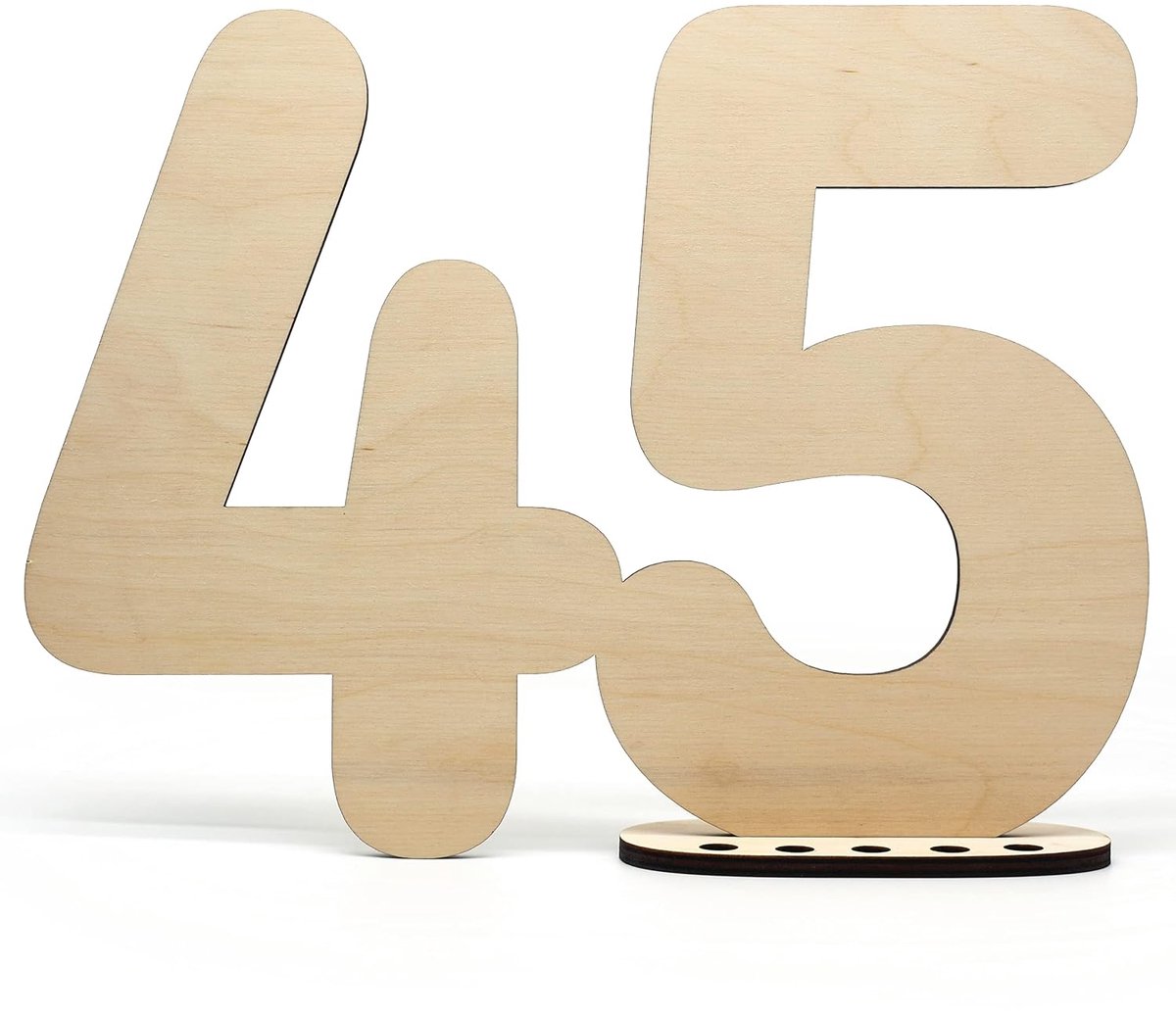 Gastenboek houten decoratief bord cijfer 45, om zelf te beschrijven, als cadeau met standaard en verjaardagskaarsenhouder, voor 45e verjaardagsdecoratie, 45 jaar jubileum of bruiloft