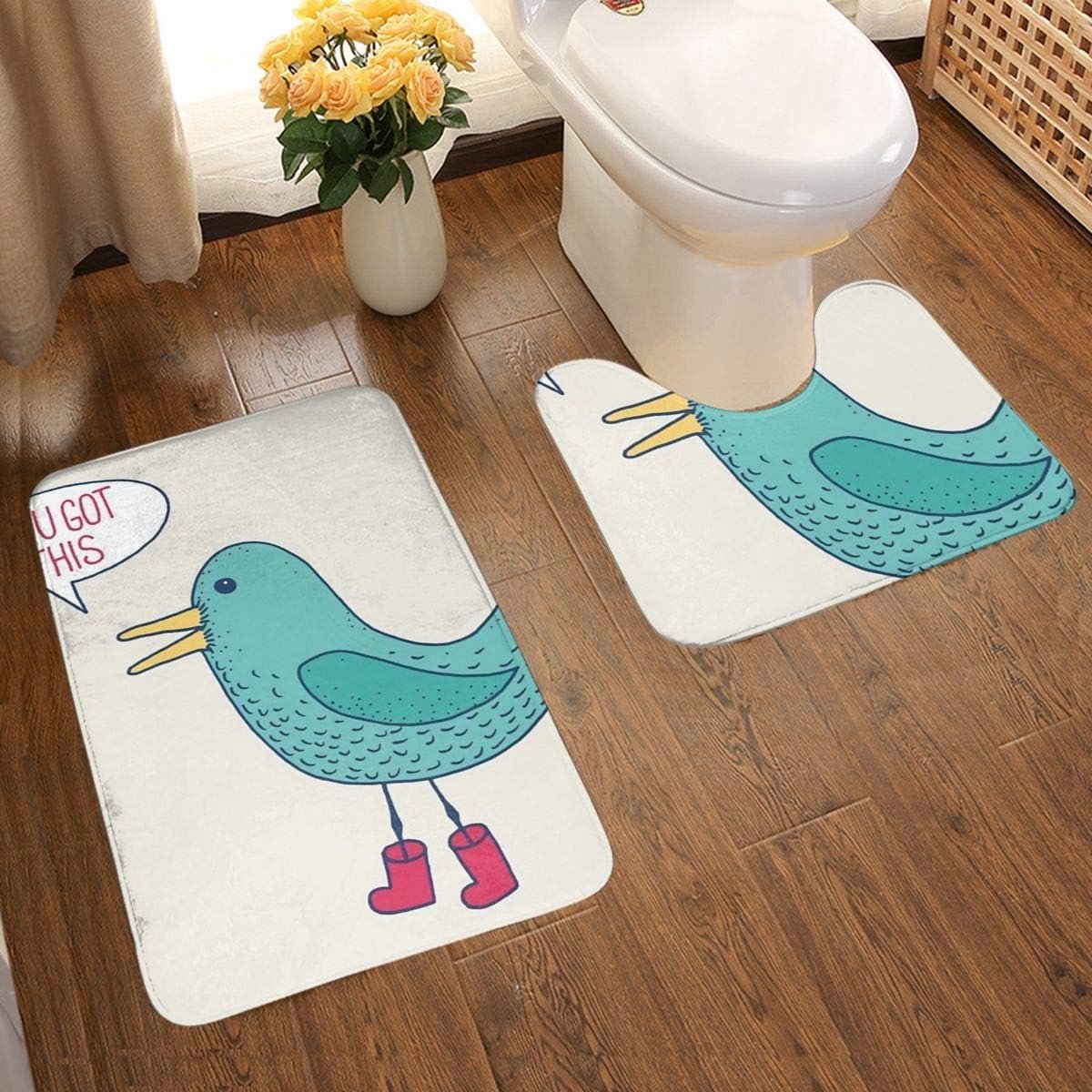 ondersteuning Eend 2-delige zachte anti-slip bad Mat Kit, Textuur Fotografie Inclusief 80x50cm hoge Absorbency wc-bril en 50x40cm microvezel zachte zachte zachte badkamer tapijt, anti-slip Mat wasbaar.