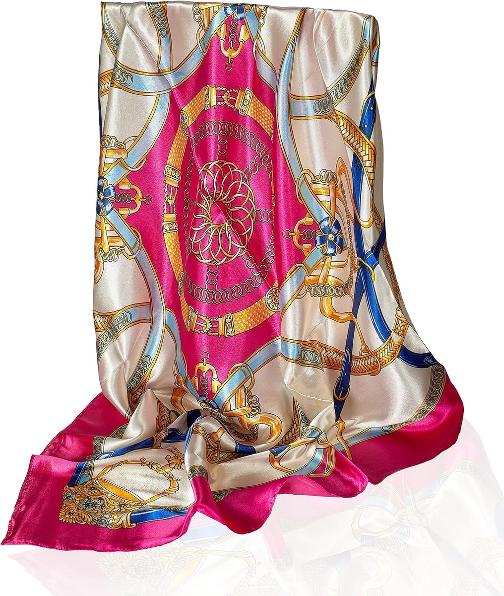sjaal voor dames, elegante 90 x 90 cm zijden doek voor het haar, halsdoek voor dames, elegante satijnen doek, halsdoek, bandana, hoofddoek,