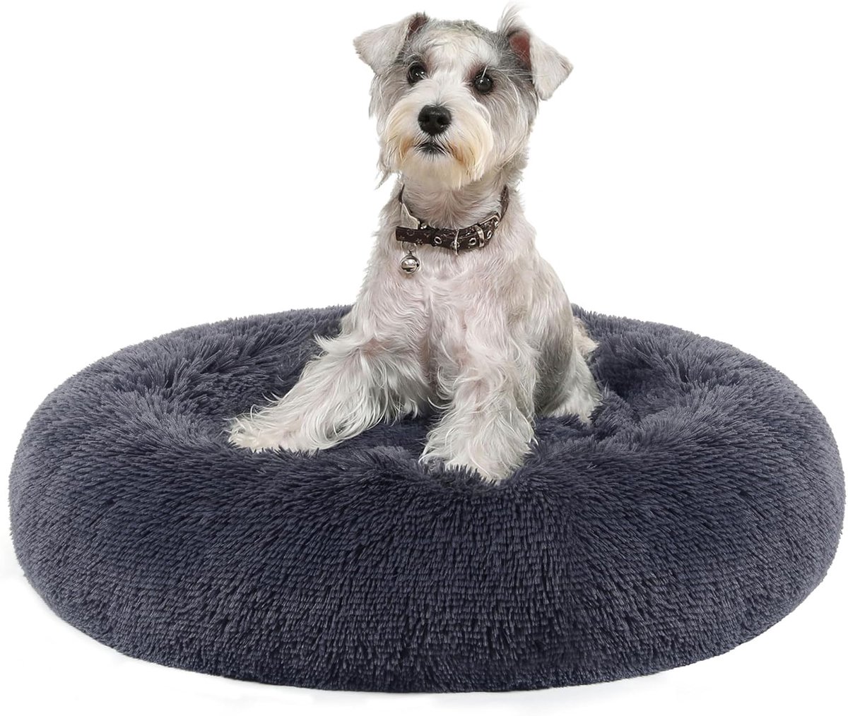 donzig hondenbed, kattenmand, donutkussen, wasbaar, uitneembare middenvulling, lang pluche, 70 cm diameter, donkergrijs PGW039G02