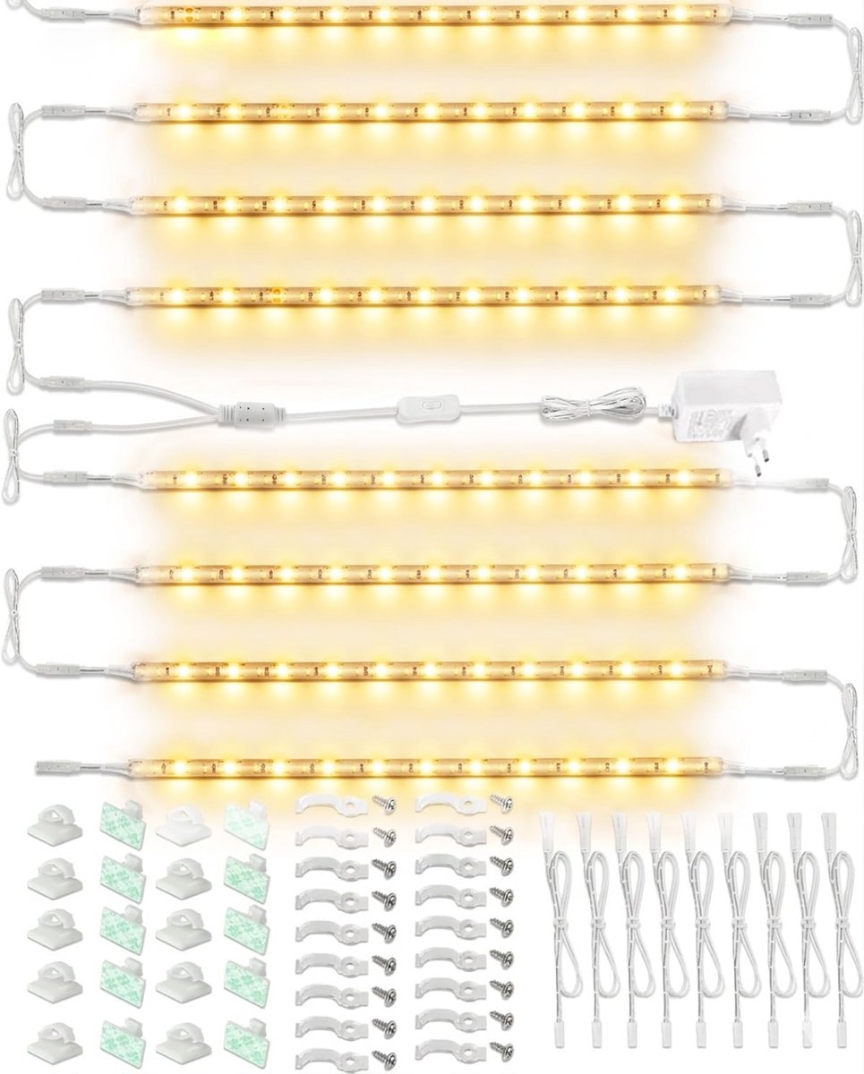 LED Onder-Schelf Verlichting Kit, (8) Koppelbare 12-Inch Lichtstrips Set, 20W 2000lm Daglicht Wit, Flexibel & Duurzaam voor Boekenkasten, Kasten, Provisiekamers, Vitrine, Kast (Koel Wit)