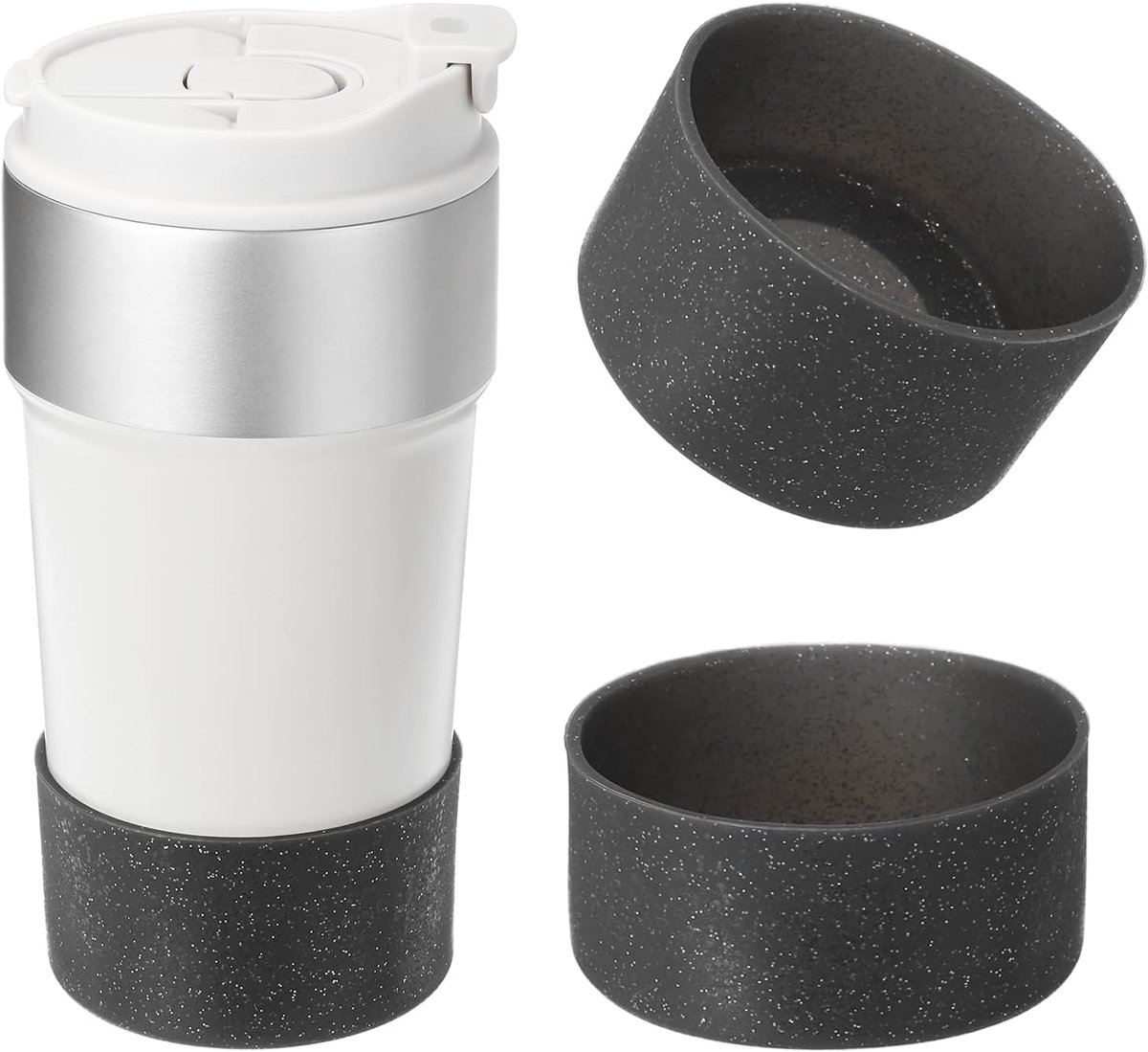 Siliconen waterfles boot, 2 stuks 7,5 cm waterfles beschermende mouwen 12-24 oz anti-slip bodem cover mouw accessoire beschermer voor sport waterflessen, pailletten zwart