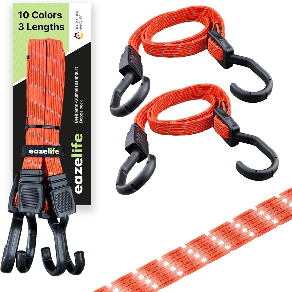 Rubberen Spanband - Signaal - 120 cm - Verstelbaar met Metalen Haken - Voor Auto, Fiets en Outdoor-activiteiten