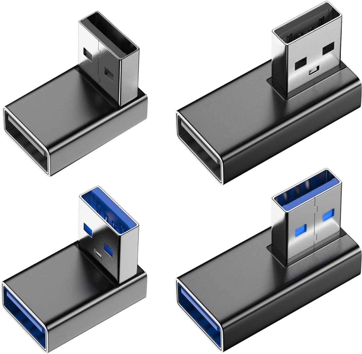 SnelShoppen - USB Hoekplug 90 Graden, 4 Stuks USB Adapter voor Gegevensoverdracht, Compatibel met PC, Laptop, Powerbank en Meeste USB Apparaten