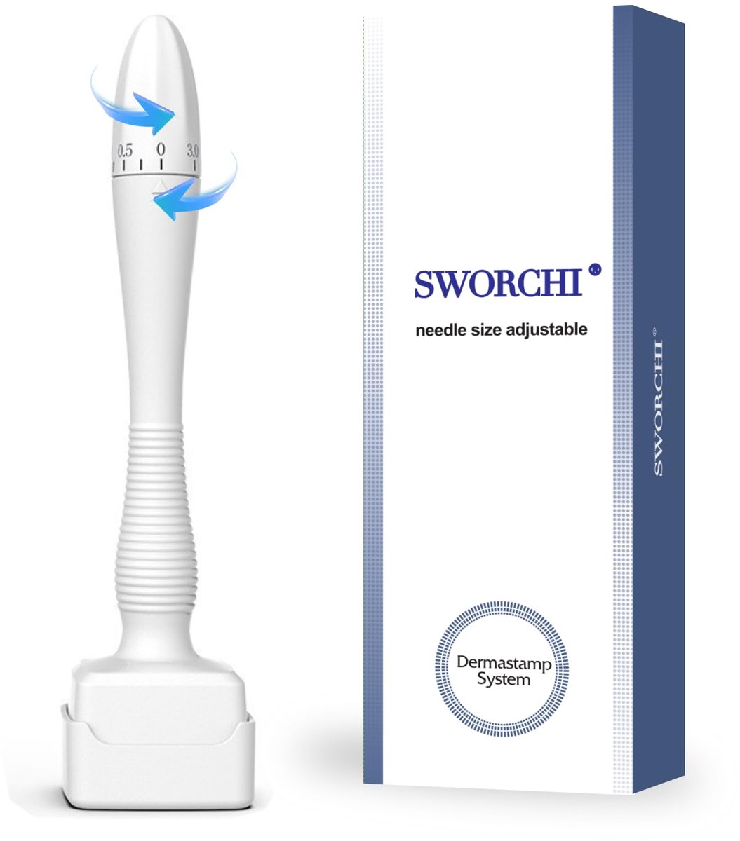 SnelShoppen - Derma Stamp Roller Dermapen Microneedling Gezicht 140 Naalden Titanium - Anti-Aging, Huidverjonging, Huidaandoeningen, Thuisgebruik