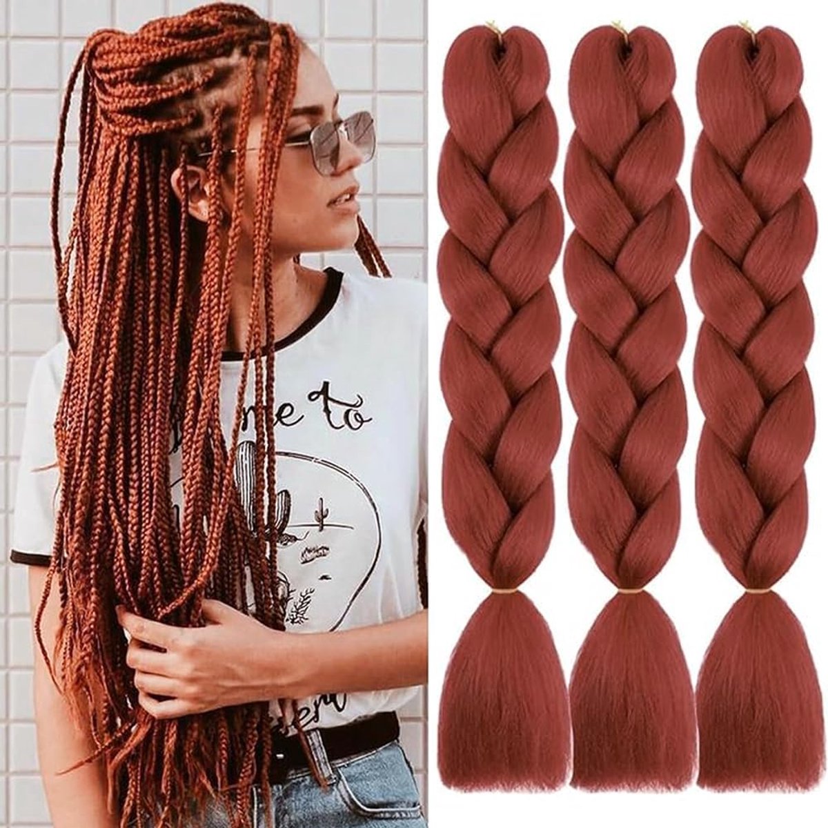 Auburn Jumbo Braid 3 stuks, 61 cm, 100 g kanekalon (rode gember)
