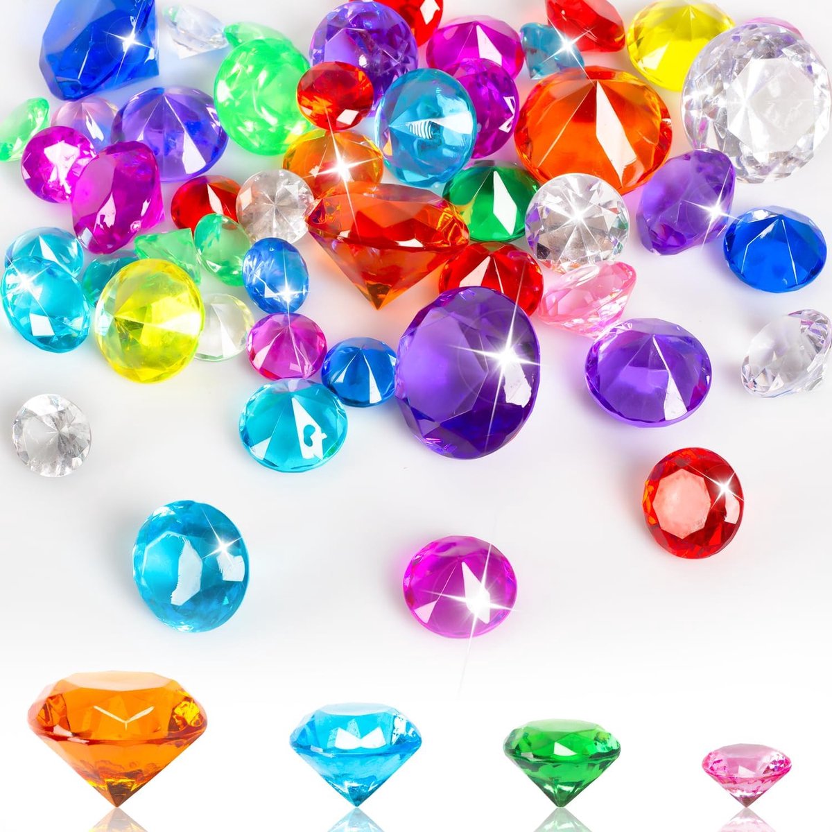 50 stuks edelstenen voor kinderen, 40 mm, 30 mm, 25 mm, 20 mm, diamanten voor kinderen, acryledelstenen, groot, diamantdecoratie, kleurrijk, decoratieve diamanten voor vazen, tafeldecoratie