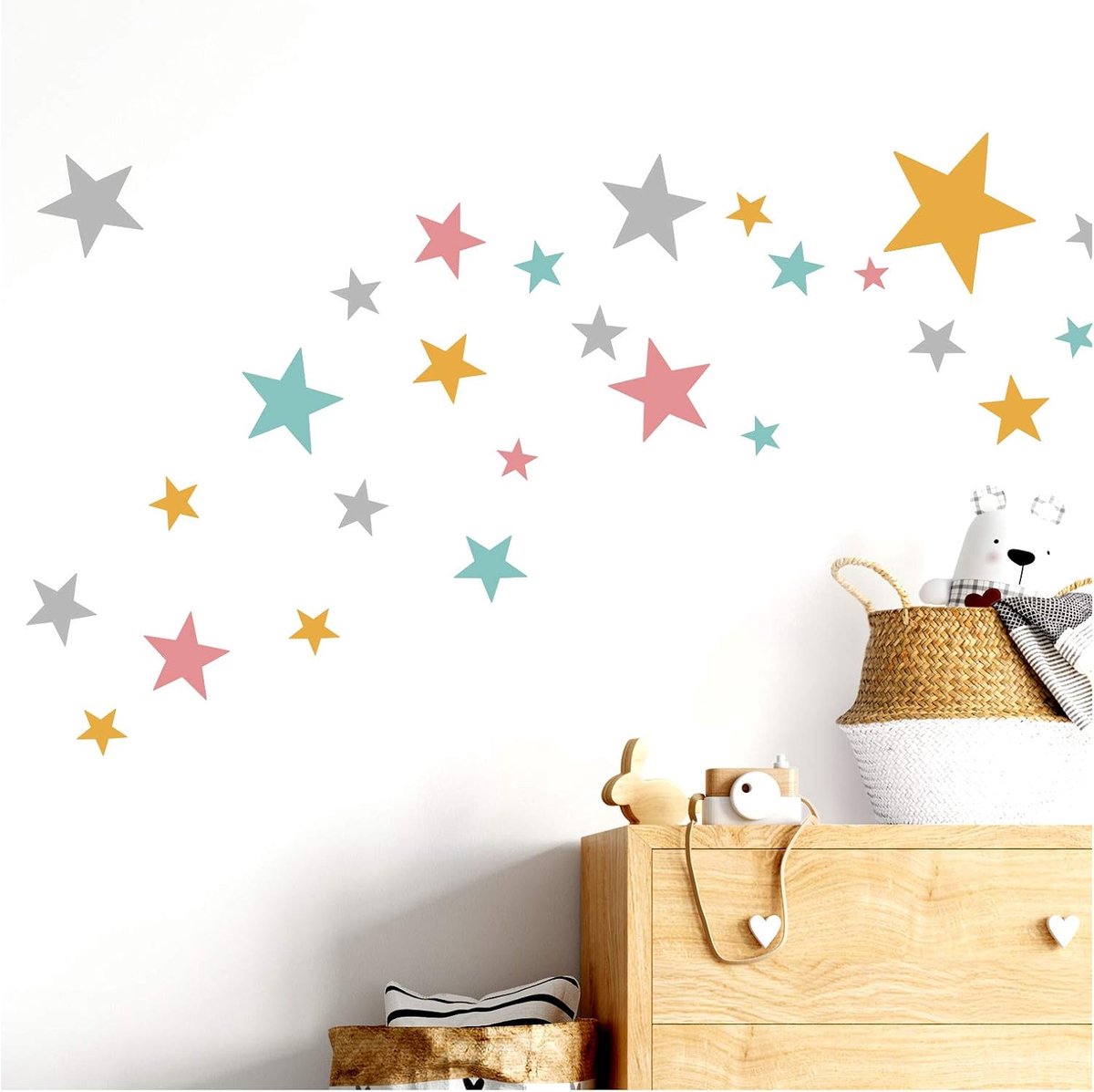 Deco DL409 Muurtattoo 60 sterren kinderkamer meisjes sterren I Mint geel roze I vele kleuren muursticker set bont zelfklevend