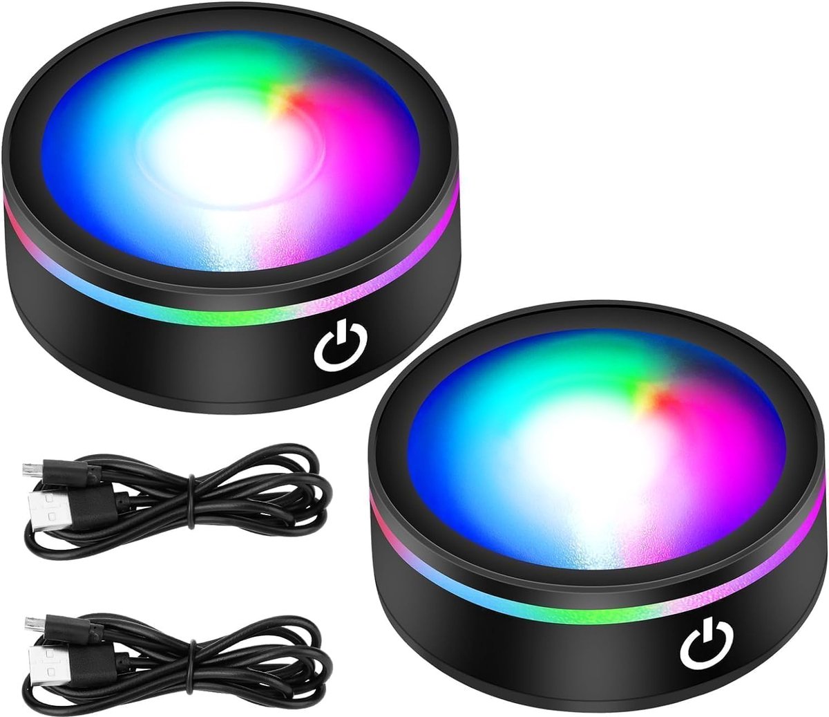 LED Lichtbasis, Set van 2 Meerkleurige Lampbases, Kristal Displaystandaard met Kleurenverandering voor 3D Glaskunst
