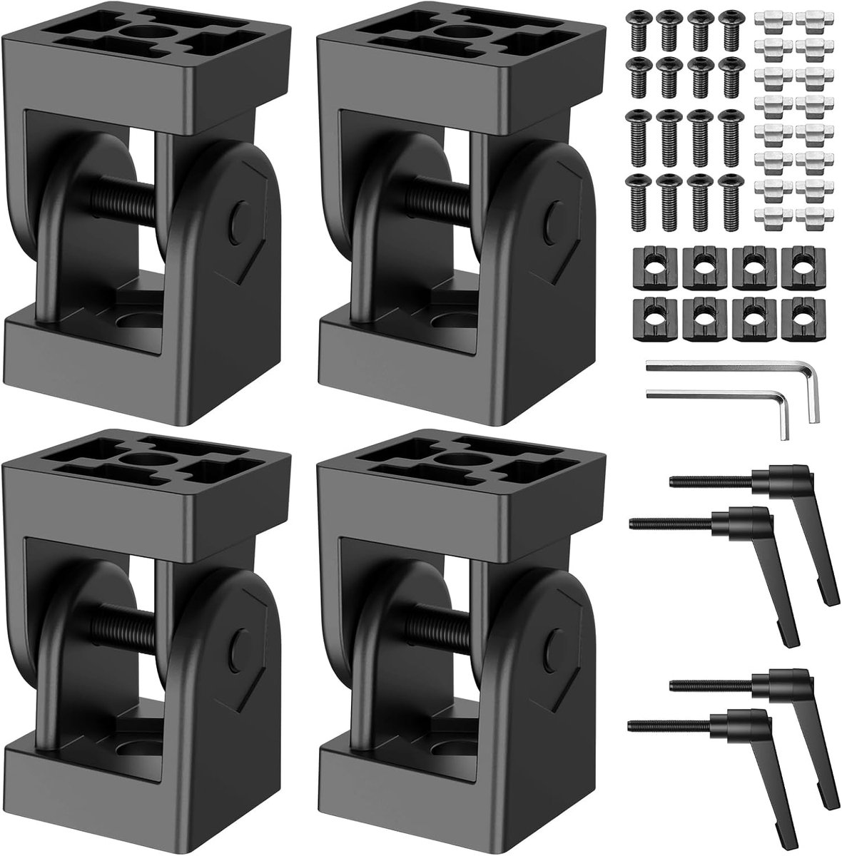 4 stuks scharnierverbindingen, aluminium profiel, 30 x 30 cm, groef 8, instelbare hoekverbinding, zinklegering, flexibel scharnier, 180 graden draaibereik, met klemhendel, montageaccessoires