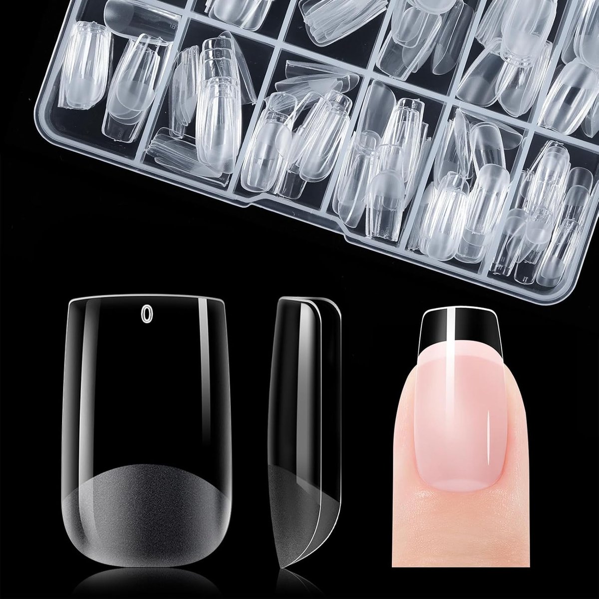 EC Korte vierkante nageltips, volledige dekking van gel, zacht en kunstmatig van PMMA-hars voor vrouwen, salon, 12 maten, 120 stuks | Zachte geltips, nageltips, voorgepolijste kunstnageltips van PMMA-hars voor vrouwen, salon, 12 maten, 120 stuks
